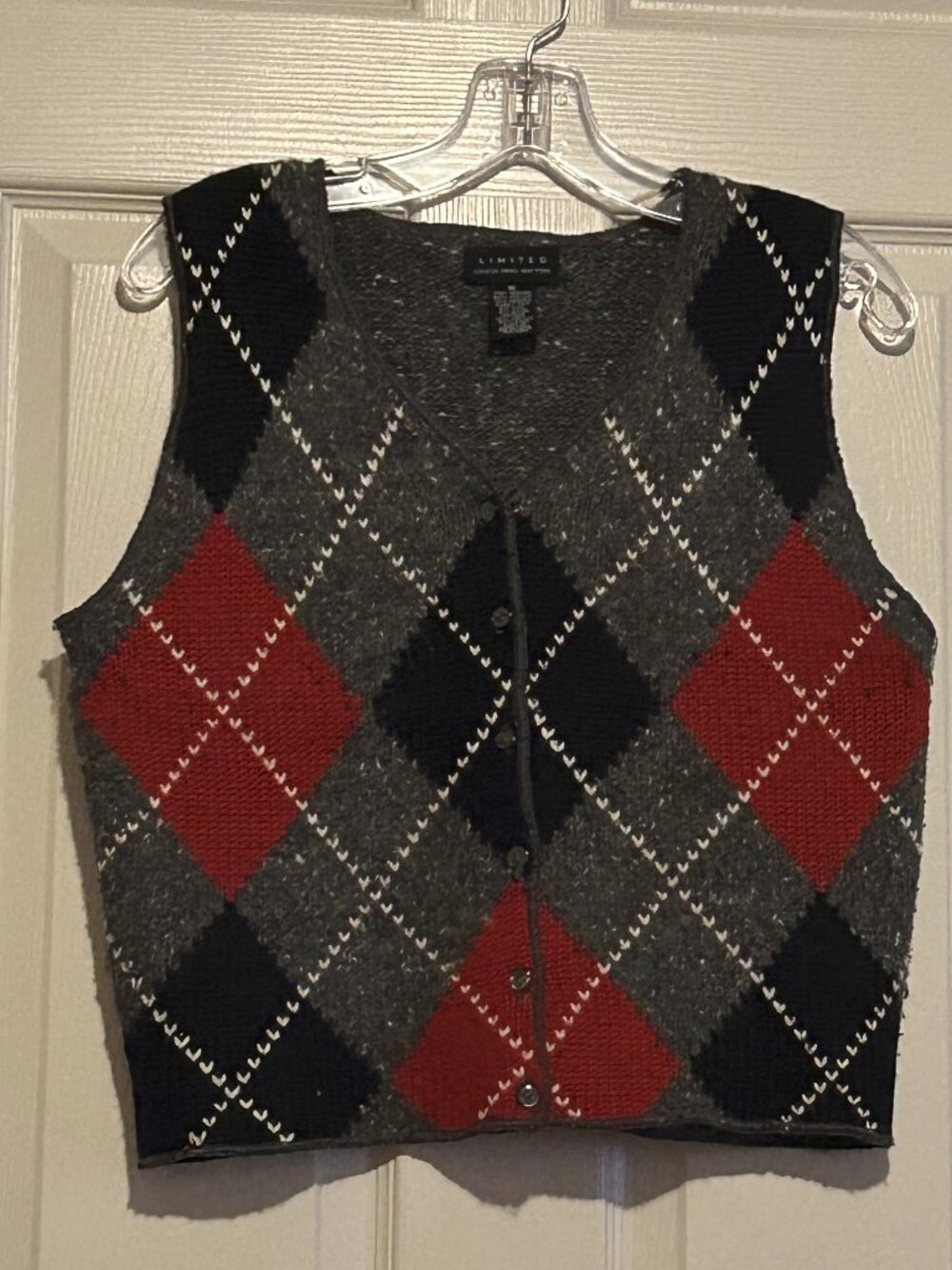 Limited Gray, Black & Red Argyle Vest sz M